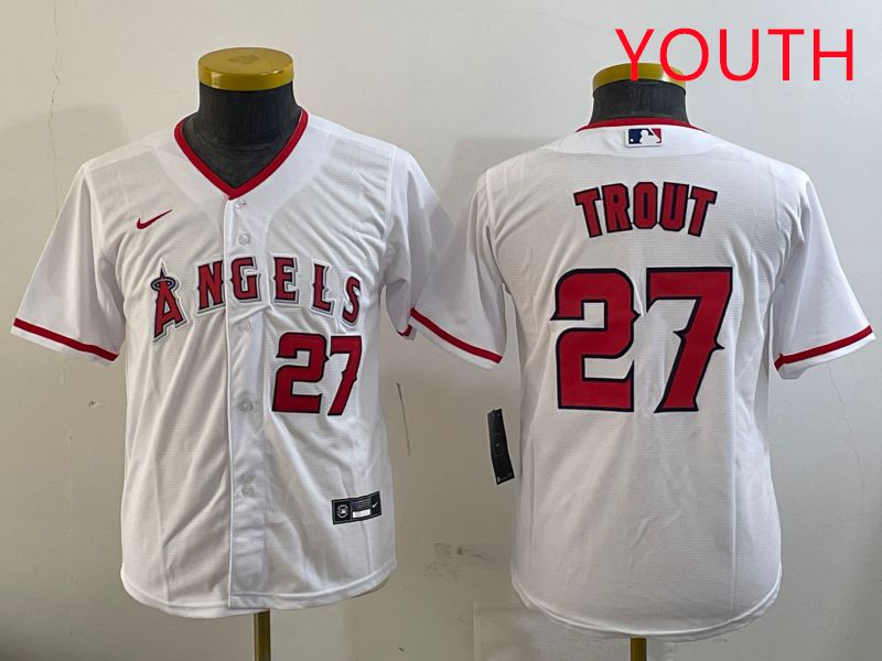 Youth Los Angeles Angels #27 Trout White Game 2025 Nike MLB Jersey style 3->youth mlb jersey->Youth Jersey